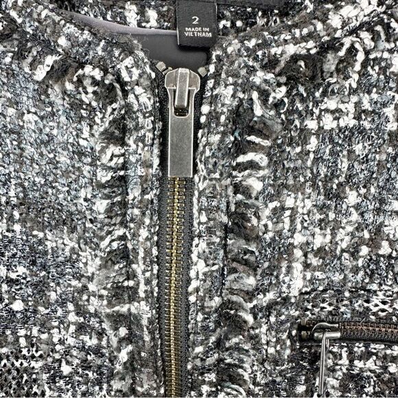 Banana Republic Short Black White Boucle Tweed Boucle Zip Front Lady Jacket Sz 2 - Picture 4 of 15